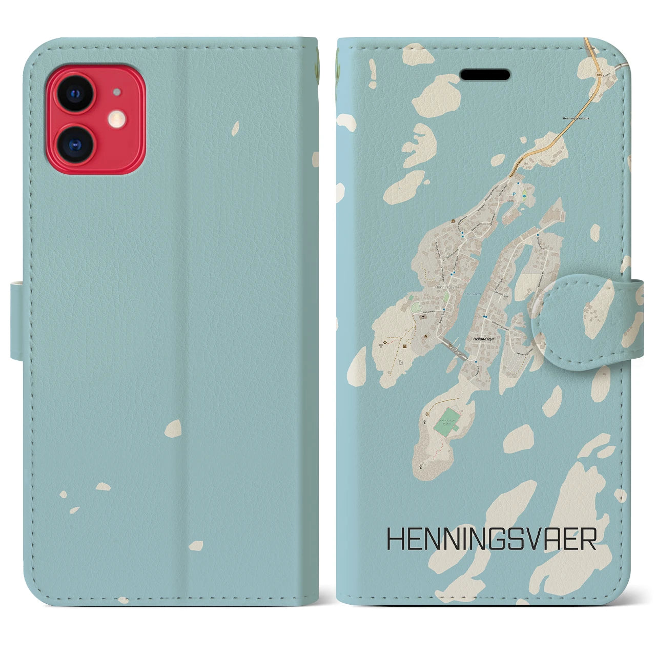 【ヘニングスヴァール(ノルウェー)】地図柄iPhoneケース(手帳タイプ)ナチュラル・iPhone 11 用
