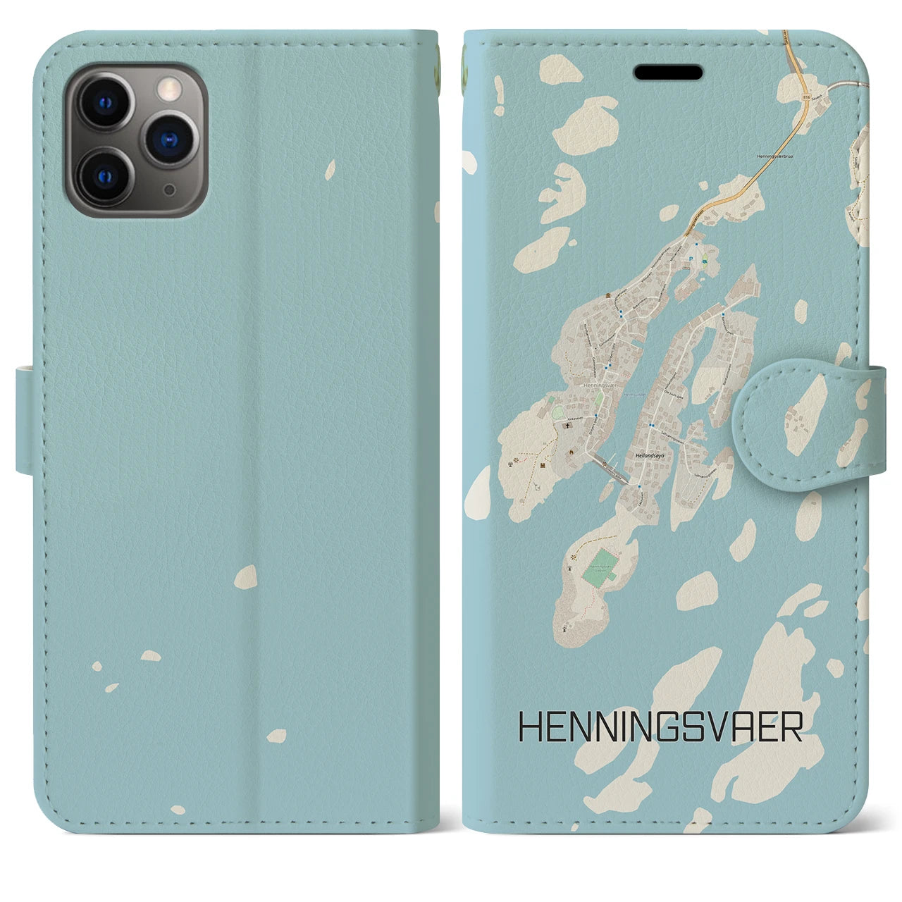 【ヘニングスヴァール(ノルウェー)】地図柄iPhoneケース(手帳タイプ)ナチュラル・iPhone 11 Pro Max 用