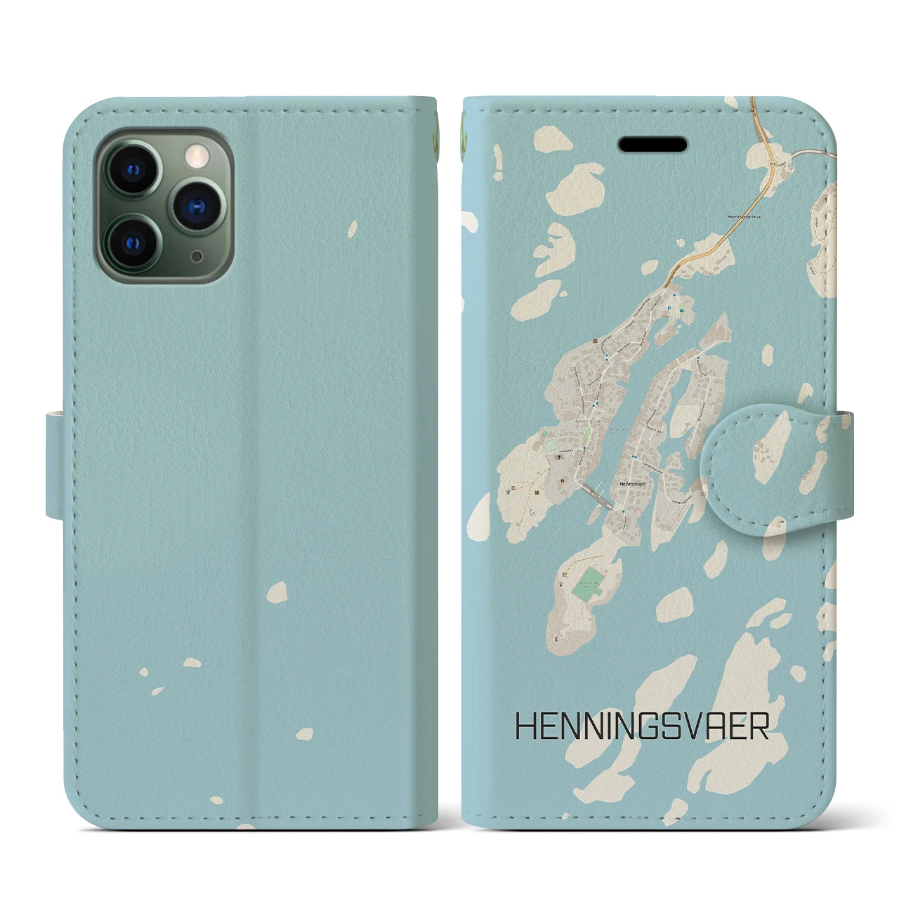 【ヘニングスヴァール(ノルウェー)】地図柄iPhoneケース(手帳タイプ)ナチュラル・iPhone 11 Pro 用