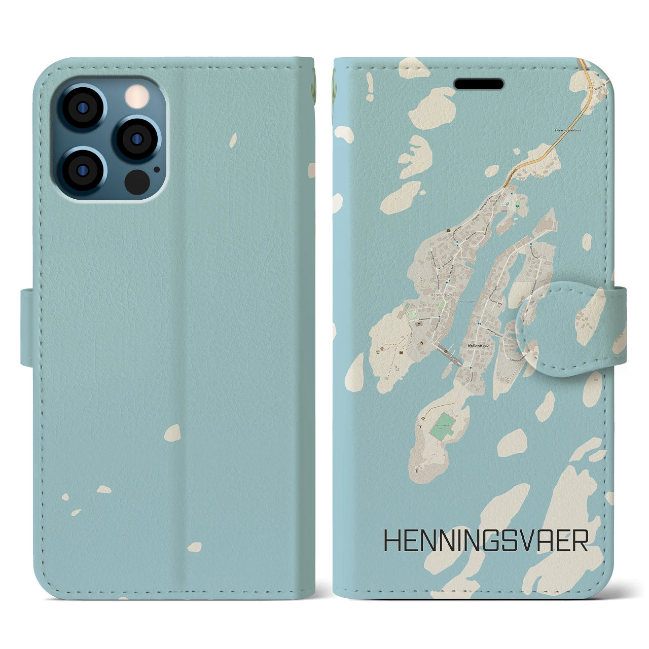 【ヘニングスヴァール(ノルウェー)】地図柄iPhoneケース(手帳タイプ)ナチュラル・iPhone 12 / 12 Pro 用