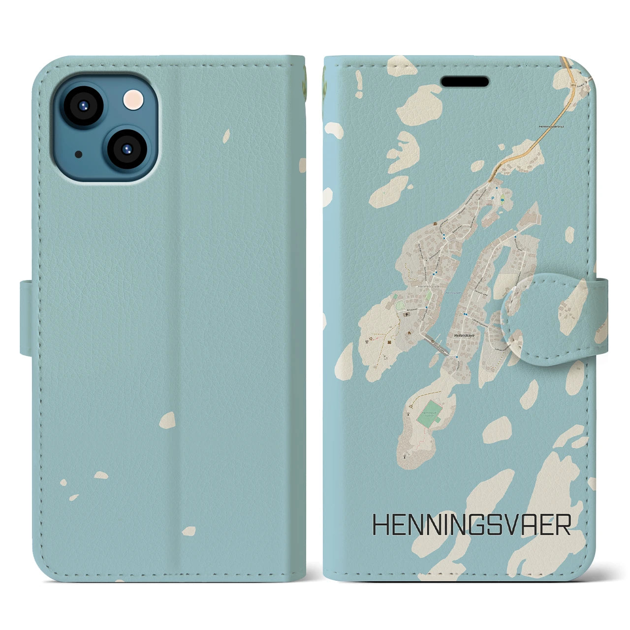 【ヘニングスヴァール(ノルウェー)】地図柄iPhoneケース(手帳タイプ)ナチュラル・iPhone 13 用