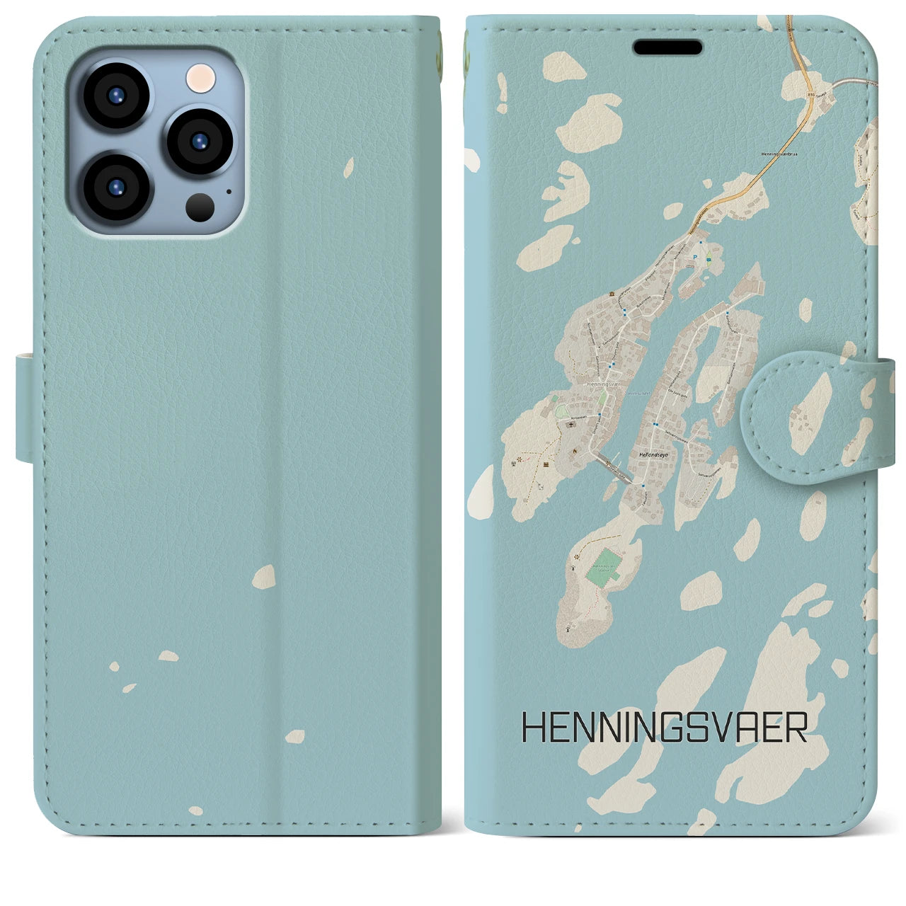 【ヘニングスヴァール(ノルウェー)】地図柄iPhoneケース(手帳タイプ)ナチュラル・iPhone 13 Pro Max 用