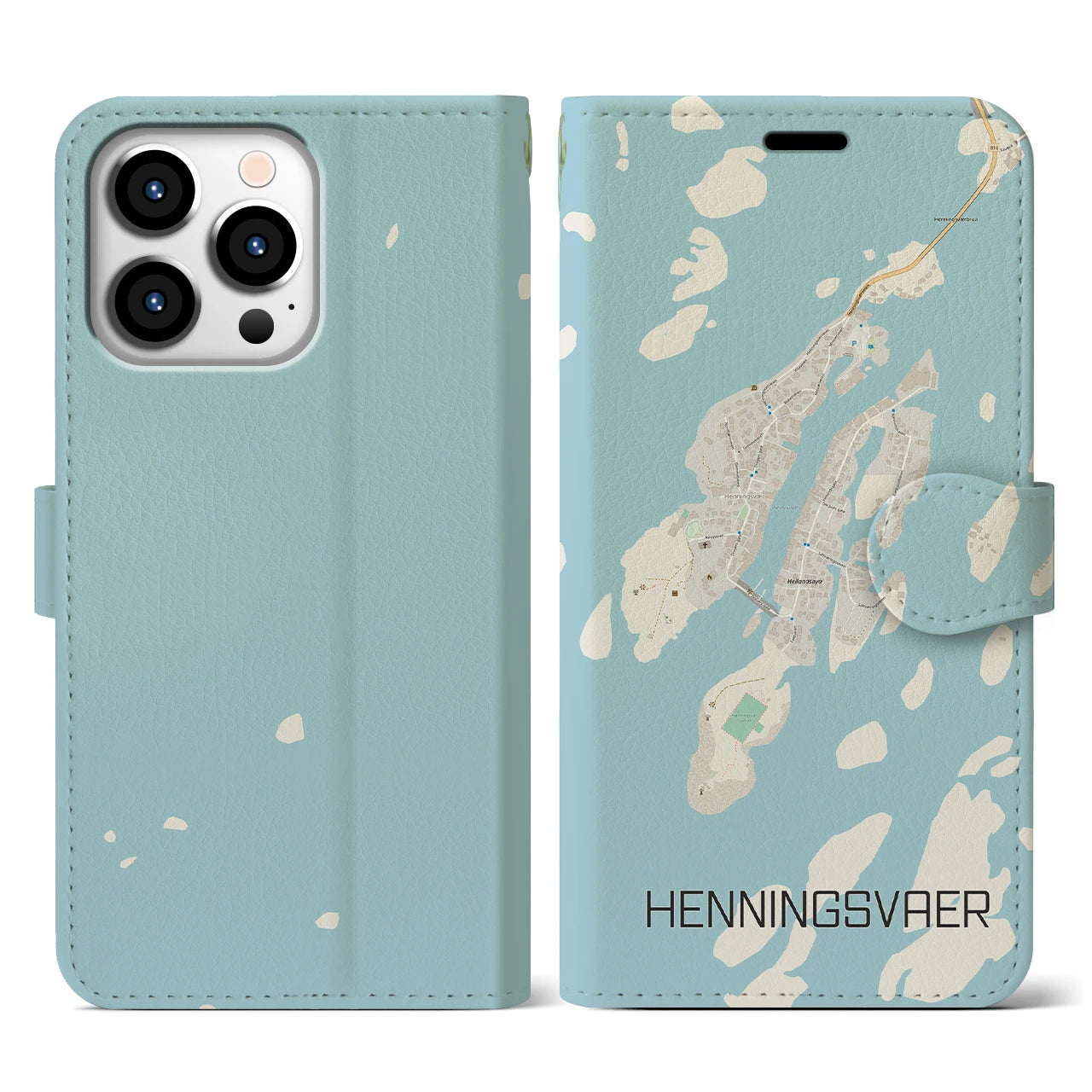 【ヘニングスヴァール(ノルウェー)】地図柄iPhoneケース(手帳タイプ)ナチュラル・iPhone 13 Pro 用