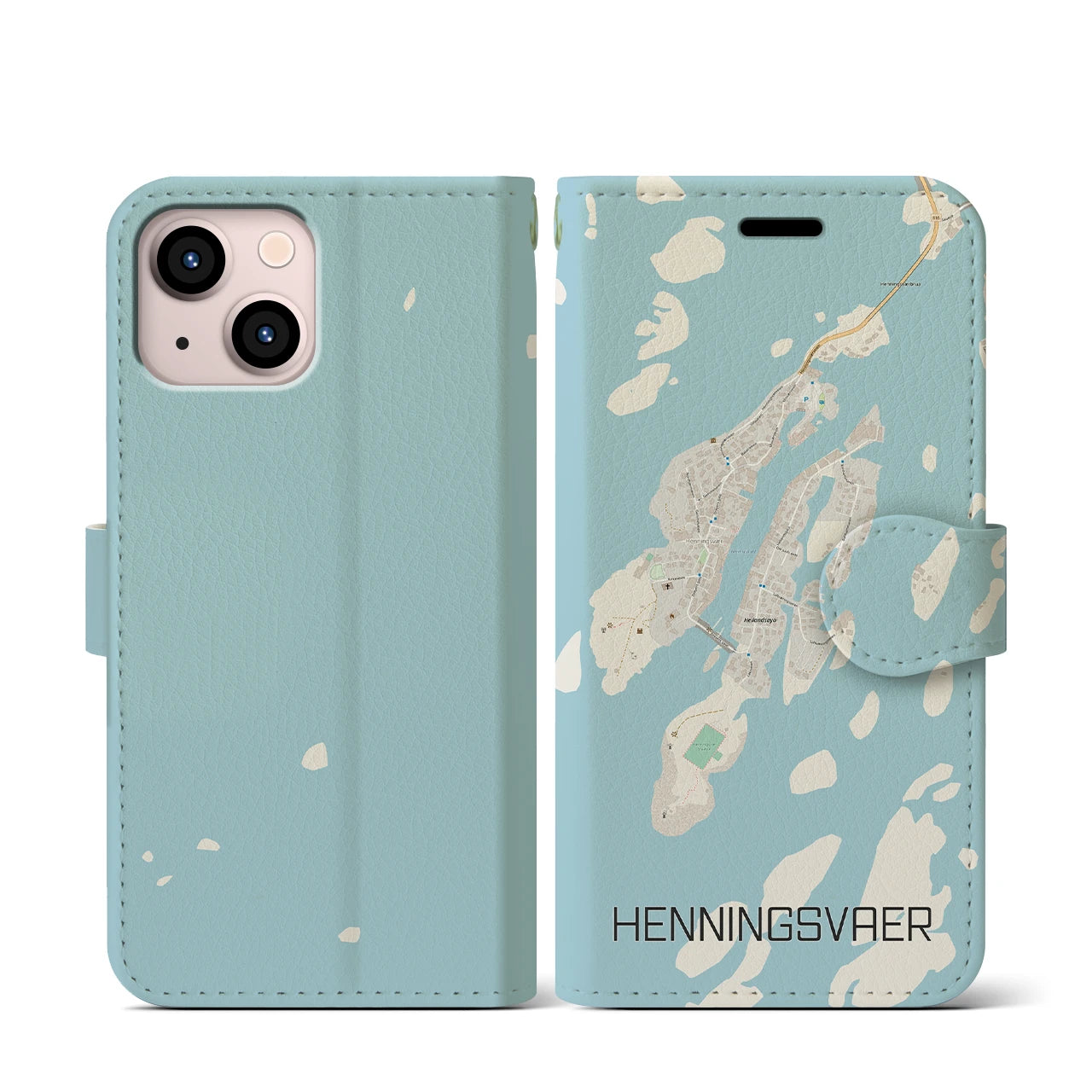 【ヘニングスヴァール(ノルウェー)】地図柄iPhoneケース(手帳タイプ)ナチュラル・iPhone 13 mini 用