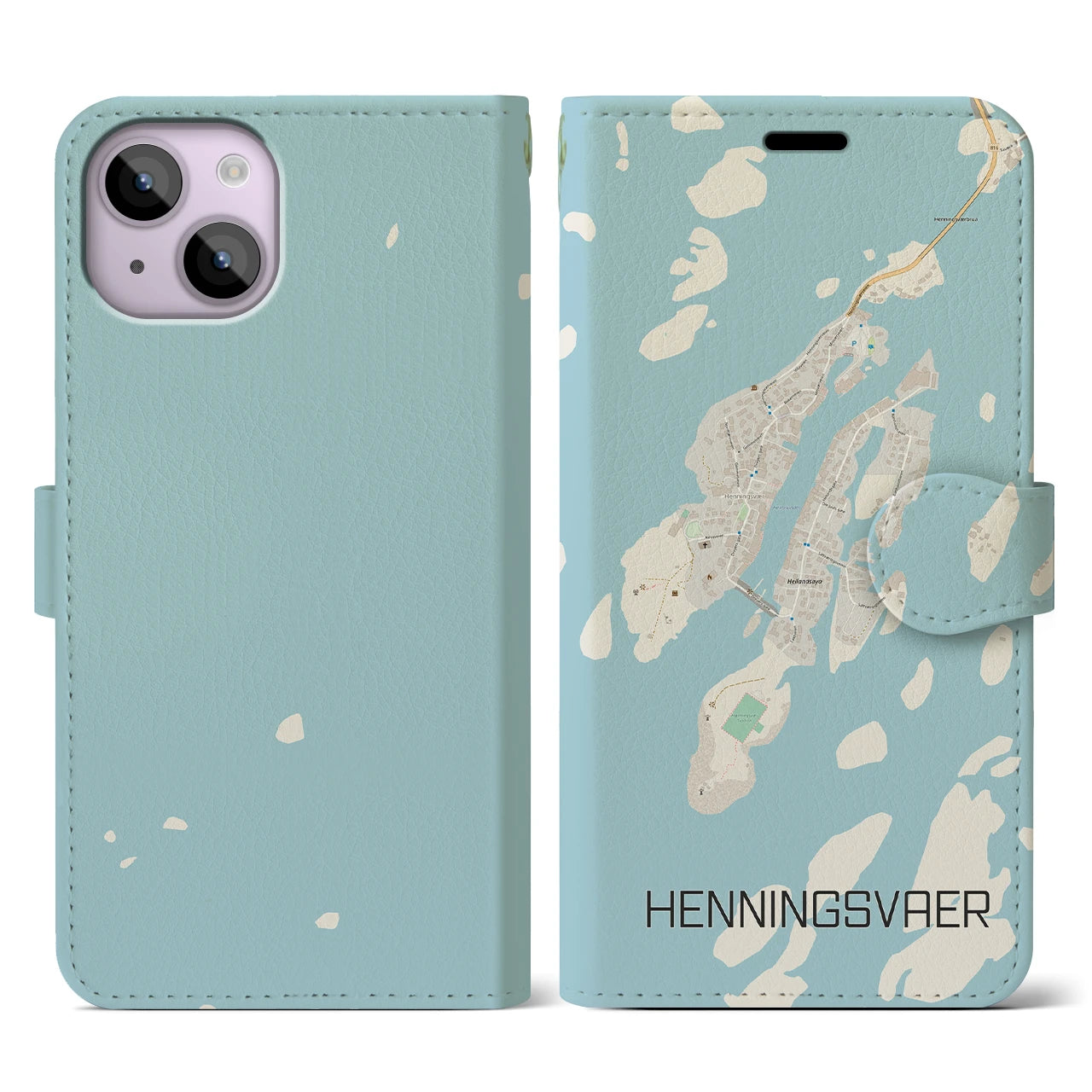 【ヘニングスヴァール(ノルウェー)】地図柄iPhoneケース(手帳タイプ)ナチュラル・iPhone 14 用