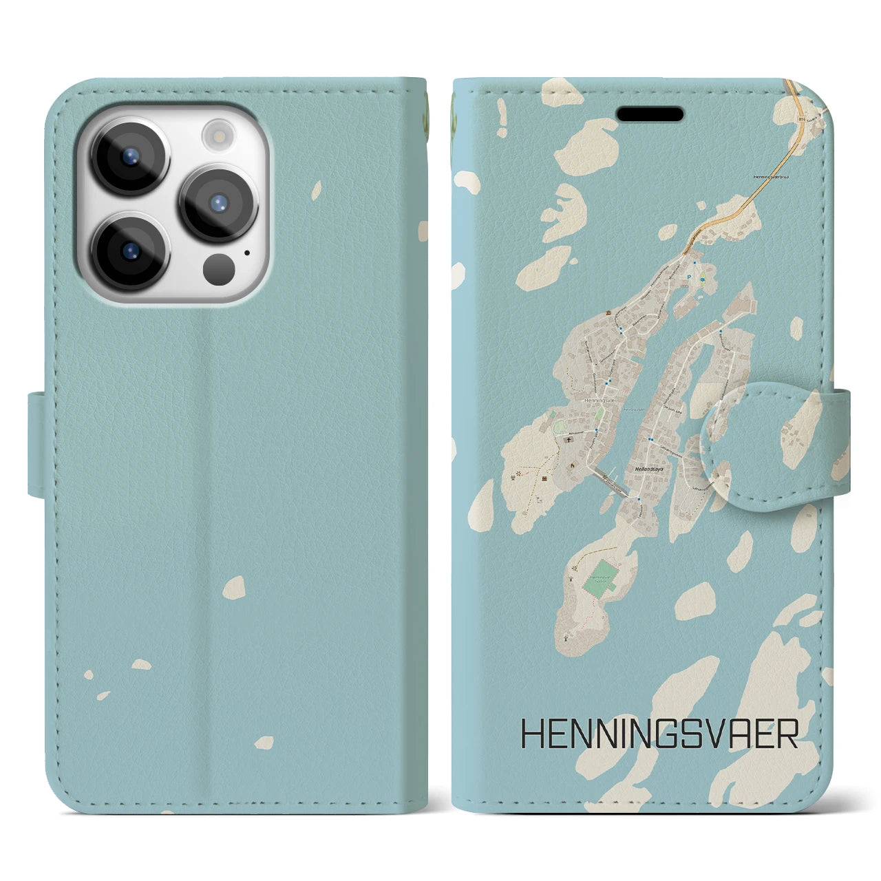 【ヘニングスヴァール(ノルウェー)】地図柄iPhoneケース(手帳タイプ)ナチュラル・iPhone 14 Pro 用