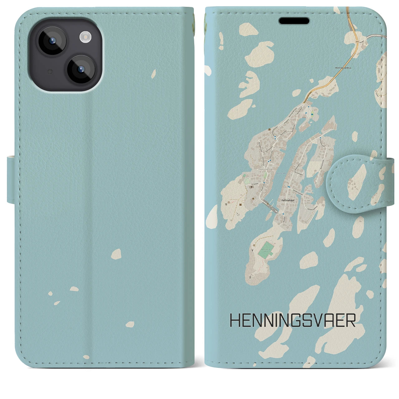 【ヘニングスヴァール(ノルウェー)】地図柄iPhoneケース(手帳タイプ)ナチュラル・iPhone 14 Plus 用