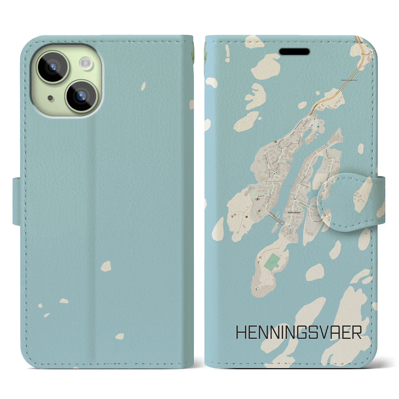 【ヘニングスヴァール(ノルウェー)】地図柄iPhoneケース(手帳タイプ)ナチュラル・iPhone 15 用