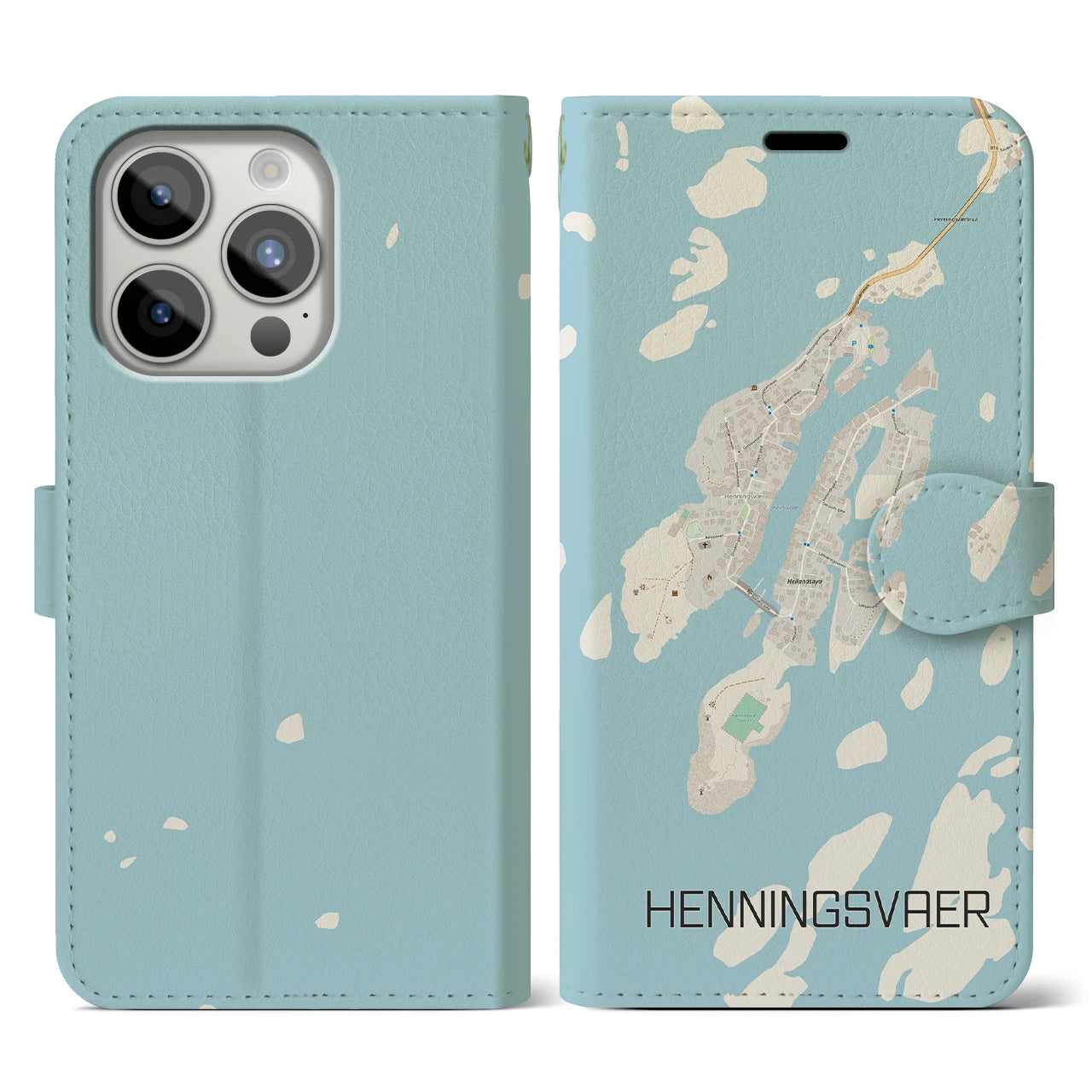 【ヘニングスヴァール(ノルウェー)】地図柄iPhoneケース(手帳タイプ)ナチュラル・iPhone 15 Pro 用