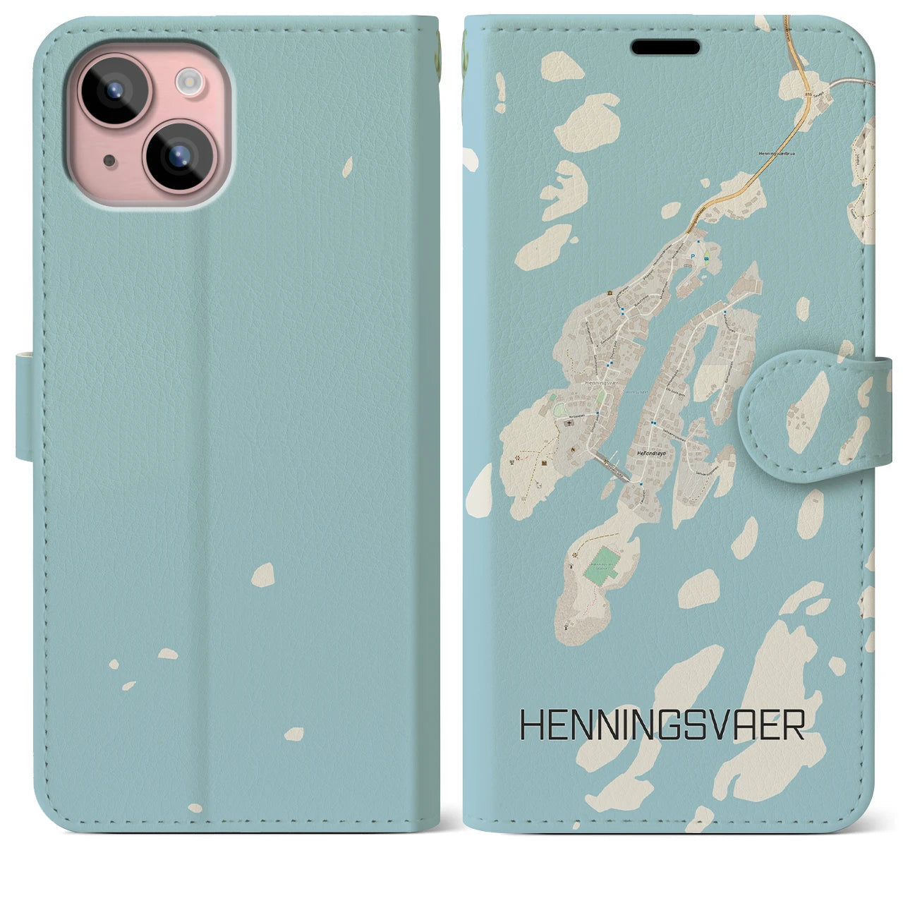 【ヘニングスヴァール(ノルウェー)】地図柄iPhoneケース(手帳タイプ)ナチュラル・iPhone 15 Plus 用