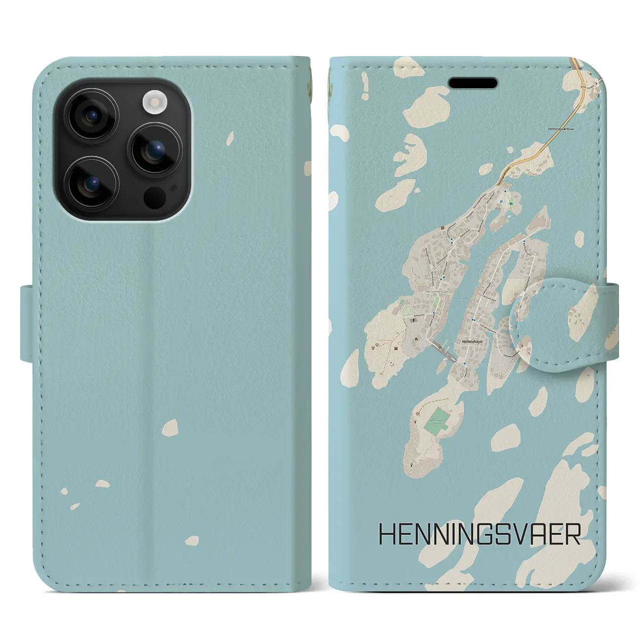 【ヘニングスヴァール(ノルウェー)】地図柄iPhoneケース(手帳タイプ)ナチュラル・iPhone 16 用