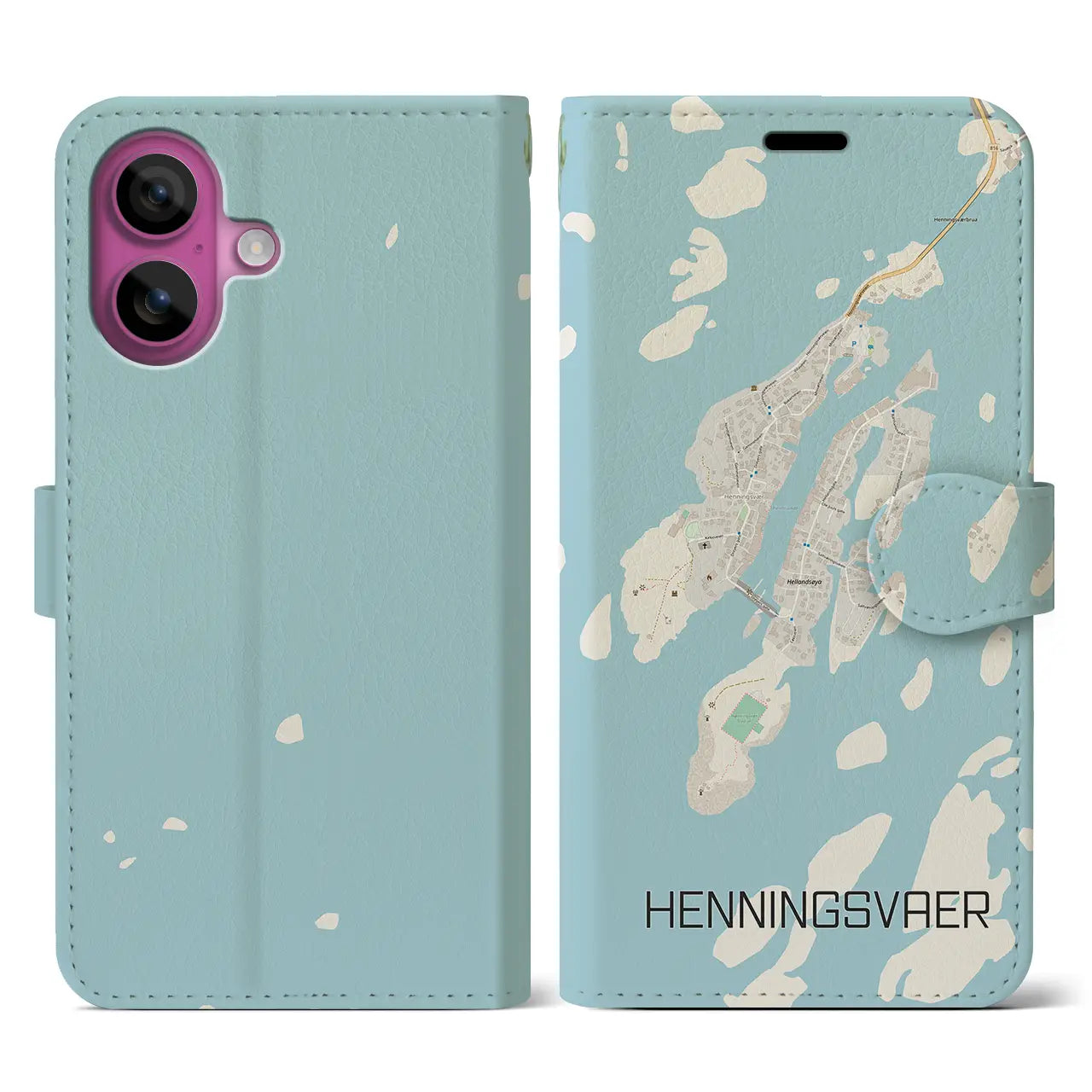 【ヘニングスヴァール(ノルウェー)】地図柄iPhoneケース(手帳タイプ)ナチュラル・iPhone 16 Pro 用