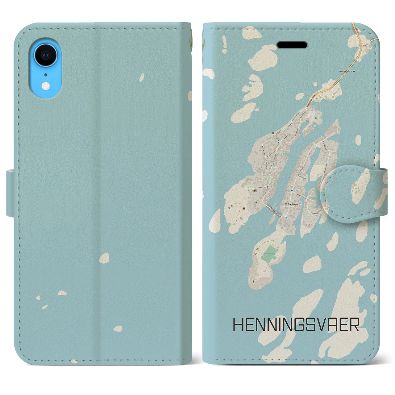 【ヘニングスヴァール(ノルウェー)】地図柄iPhoneケース(手帳タイプ)ナチュラル・iPhone XR 用
