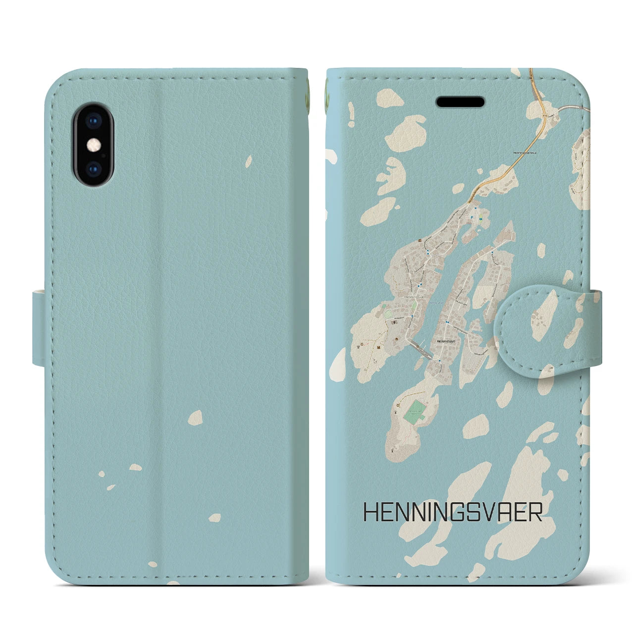 【ヘニングスヴァール(ノルウェー)】地図柄iPhoneケース(手帳タイプ)ナチュラル・iPhone XS / X 用
