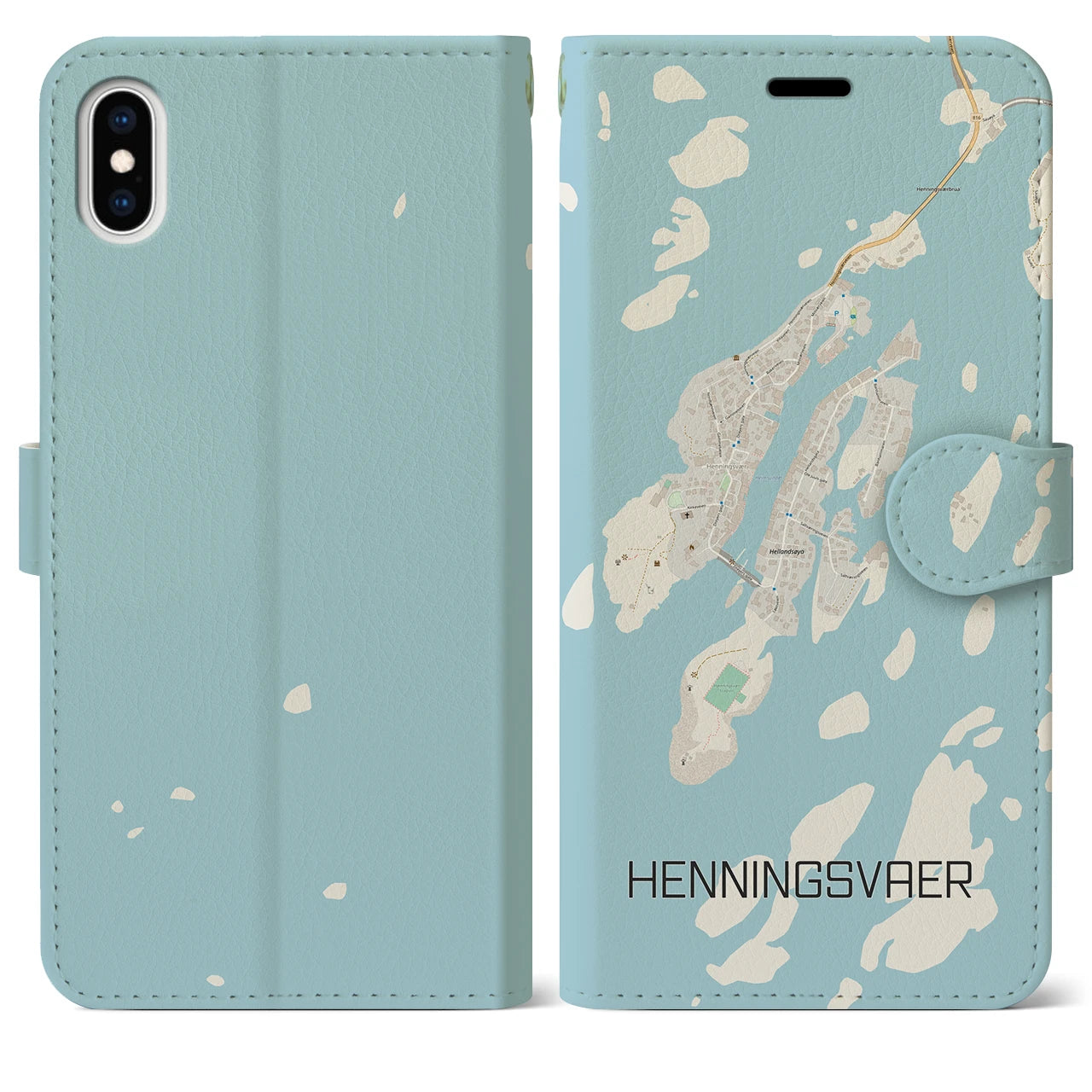 【ヘニングスヴァール(ノルウェー)】地図柄iPhoneケース(手帳タイプ)ナチュラル・iPhone XS Max 用