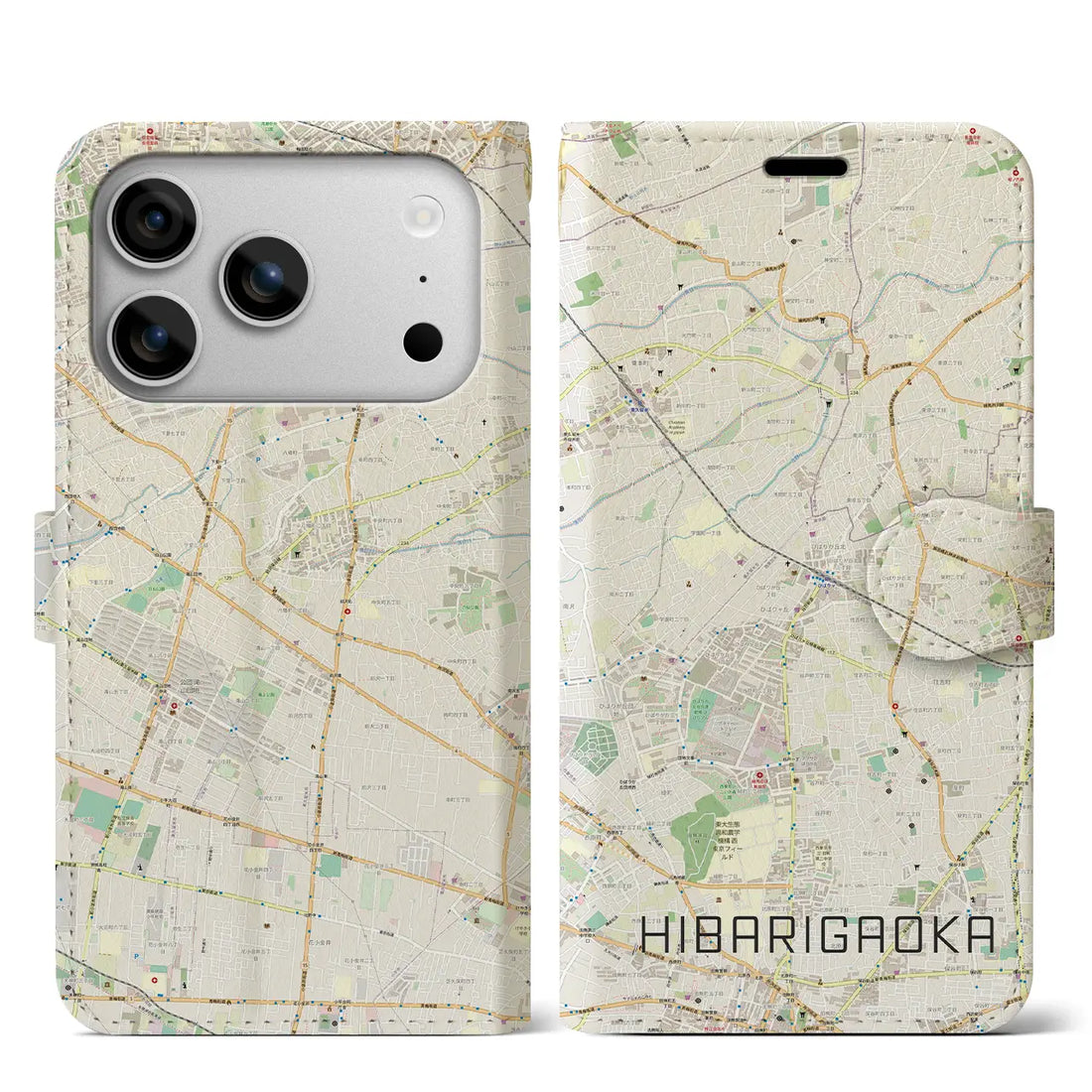 【ひばりヶ丘(東京都)】地図柄iPhoneケース(手帳タイプ)ナチュラル・iPhone 17 Pro Max 用