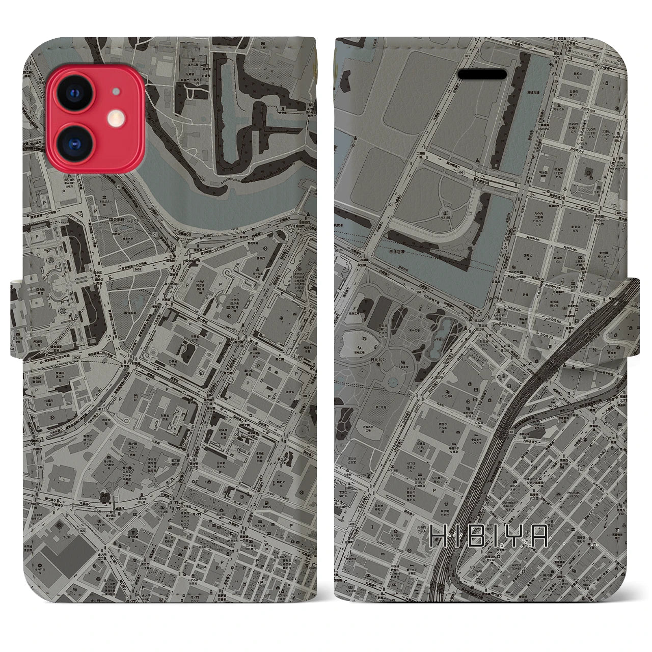 【日比谷(東京都)】地図柄iPhoneケース(手帳タイプ)モノトーン・iPhone 11 用