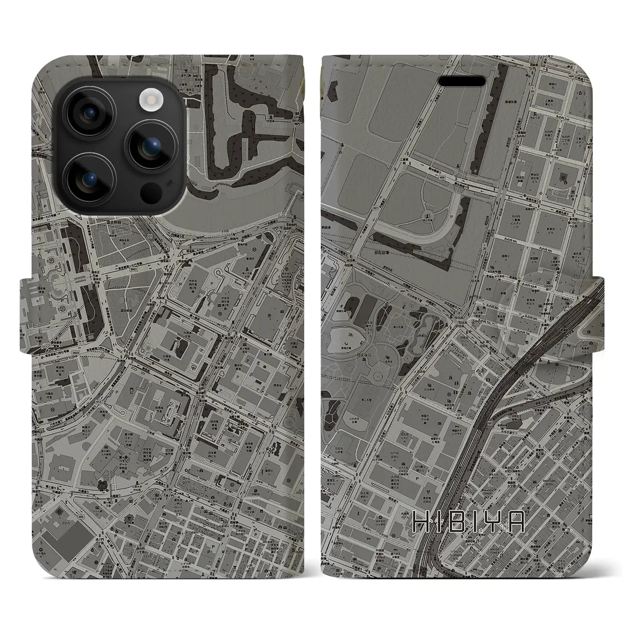 【日比谷(東京都)】地図柄iPhoneケース(手帳タイプ)モノトーン・iPhone 16 用