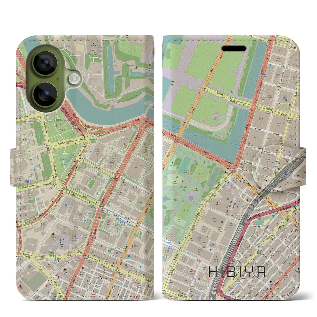 【日比谷(東京都)】地図柄iPhoneケース(手帳タイプ)ナチュラル・iPhone 17 Pro Max 用