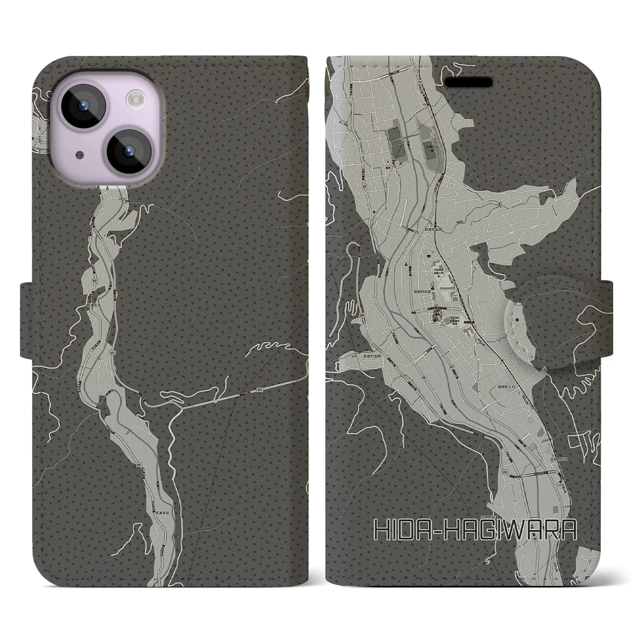 【飛騨萩原(岐阜県)】地図柄iPhoneケース(手帳タイプ)