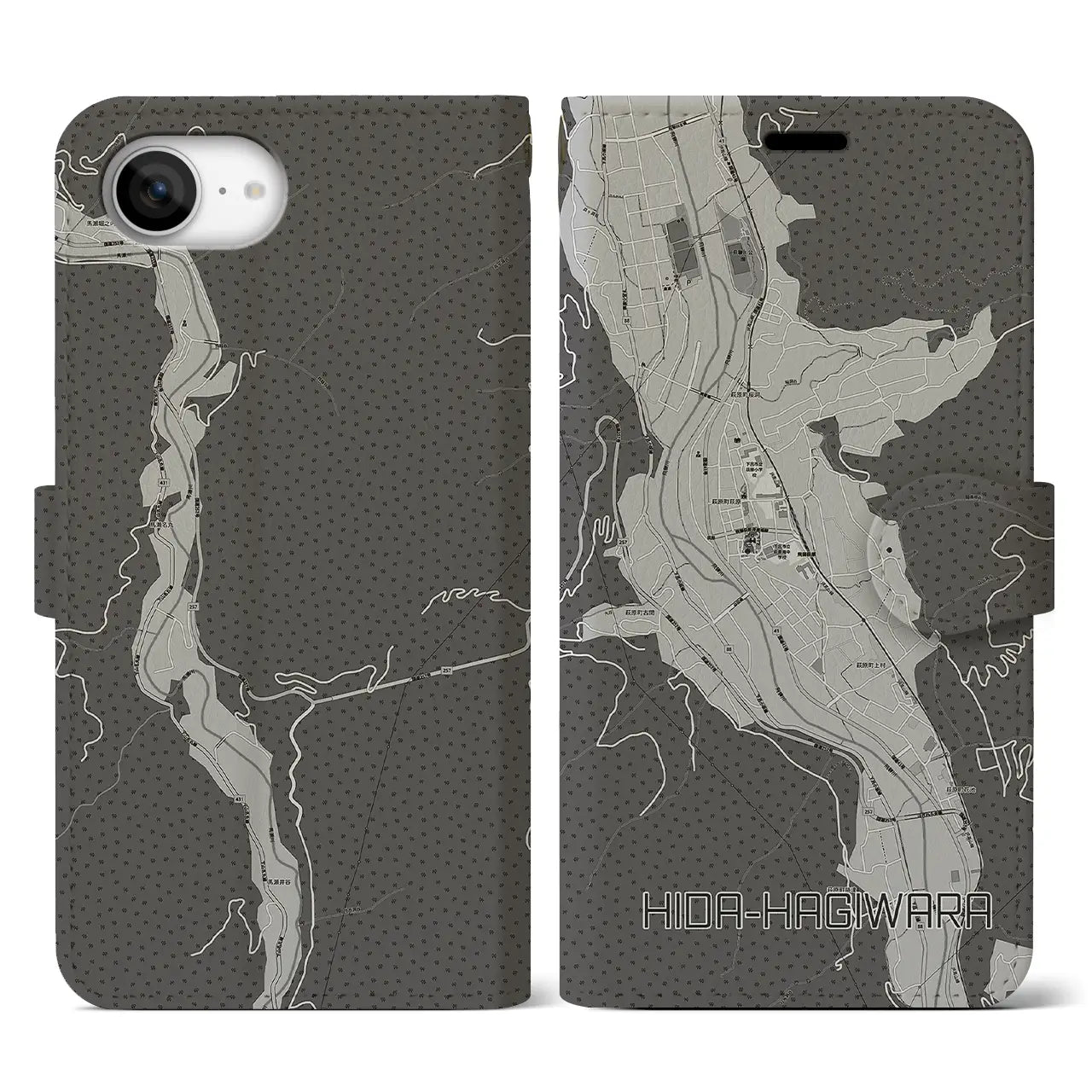 【飛騨萩原(岐阜県)】地図柄iPhoneケース(手帳タイプ)