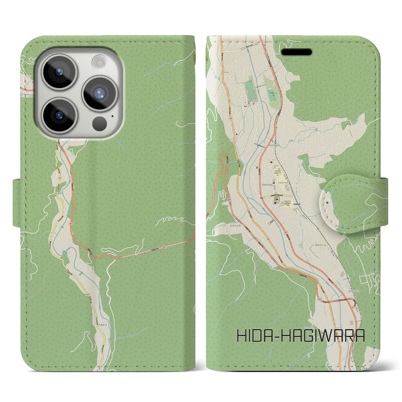 【飛騨萩原(岐阜県)】地図柄iPhoneケース(手帳タイプ)