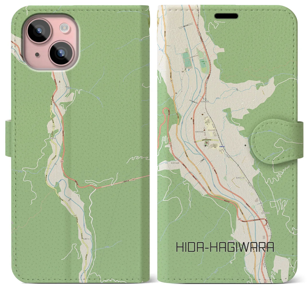 【飛騨萩原(岐阜県)】地図柄iPhoneケース(手帳タイプ)