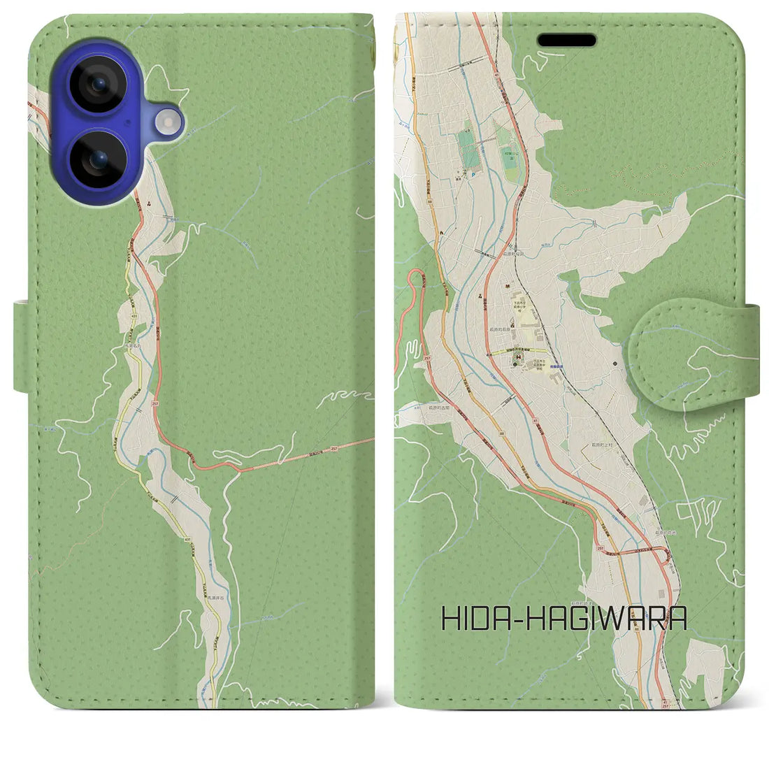 【飛騨萩原(岐阜県)】地図柄iPhoneケース(手帳タイプ)ナチュラル・iPhone 16 Pro Max 用