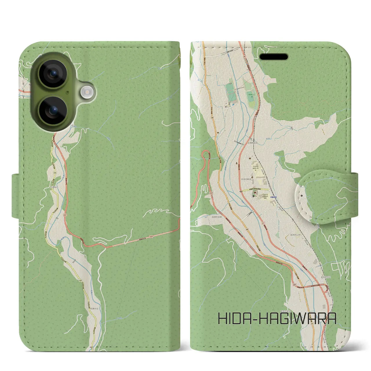 【飛騨萩原(岐阜県)】地図柄iPhoneケース(手帳タイプ)