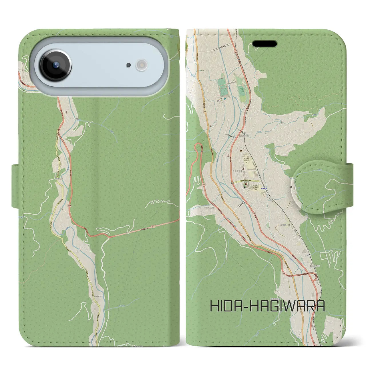 【飛騨萩原(岐阜県)】地図柄iPhoneケース(手帳タイプ)