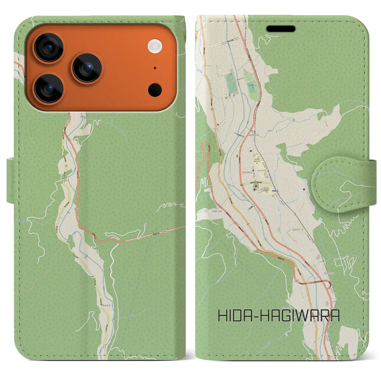 【飛騨萩原(岐阜県)】地図柄iPhoneケース(手帳タイプ)