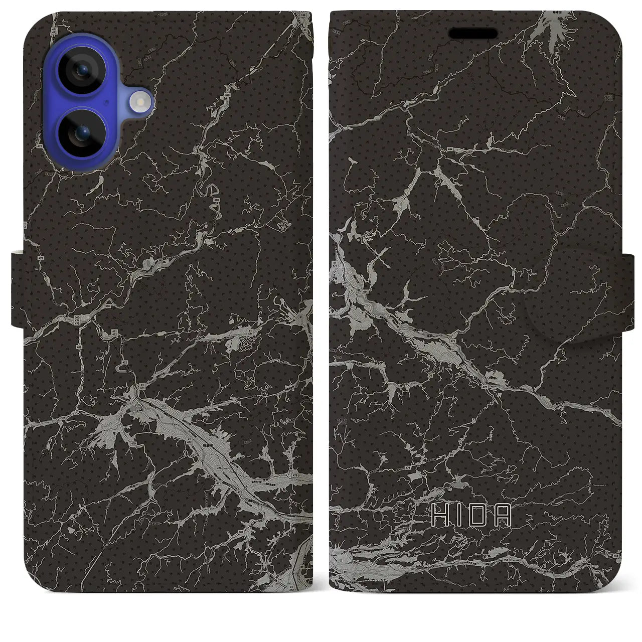 【飛騨(岐阜県)】地図柄iPhoneケース(手帳タイプ)モノトーン・iPhone 16 Pro Max 用