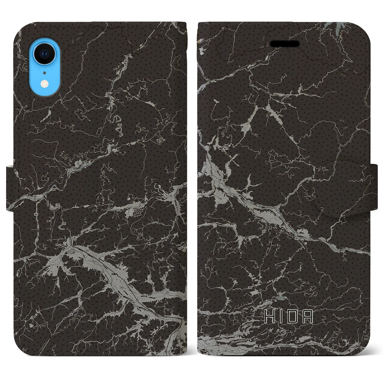 【飛騨(岐阜県)】地図柄iPhoneケース(手帳タイプ)モノトーン・iPhone XR 用