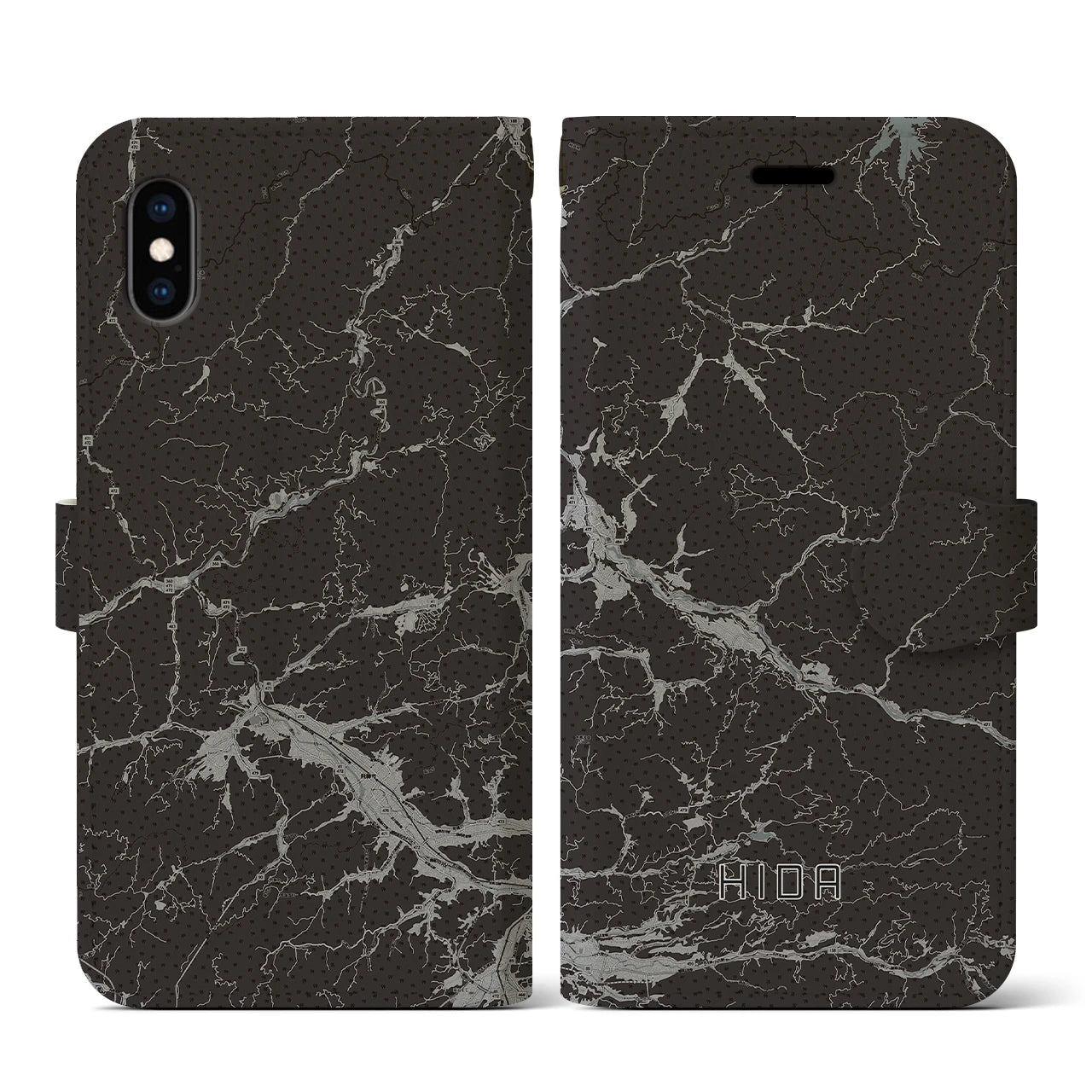 【飛騨(岐阜県)】地図柄iPhoneケース(手帳タイプ)モノトーン・iPhone XS / X 用