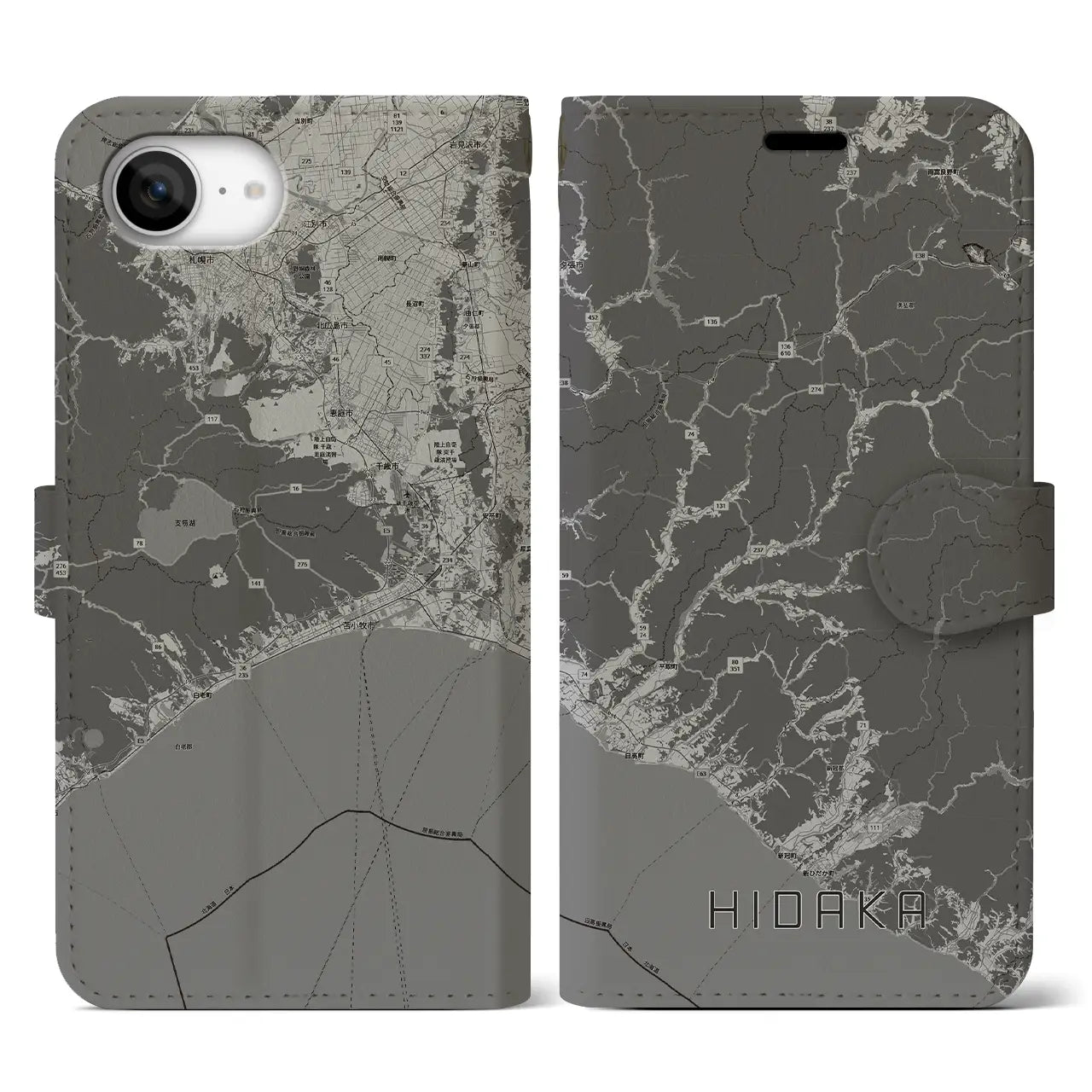 【日高(北海道)】地図柄iPhoneケース(手帳タイプ)