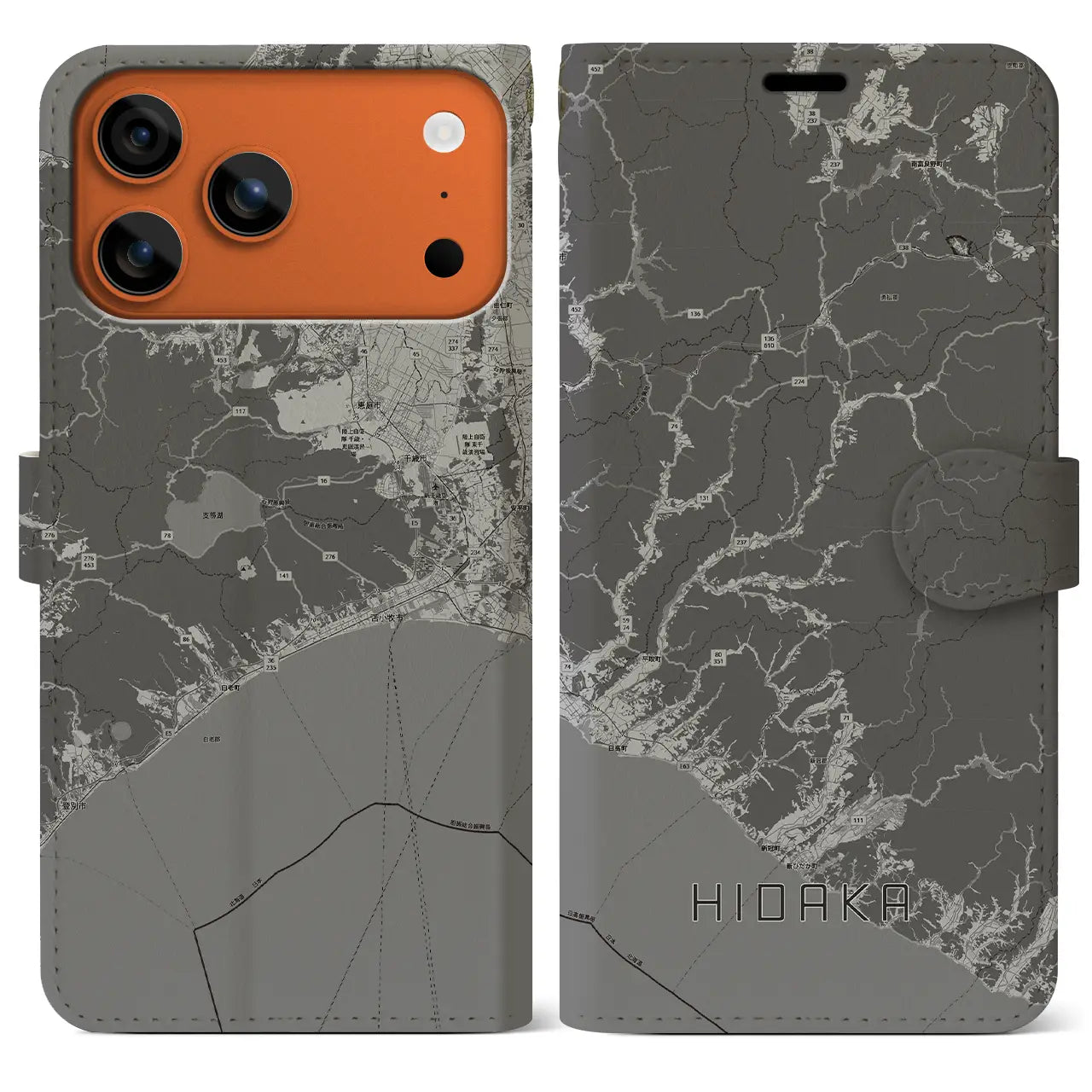 【日高(北海道)】地図柄iPhoneケース(手帳タイプ)