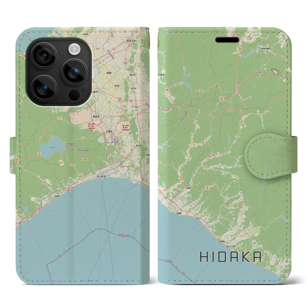 【日高(北海道)】地図柄iPhoneケース(手帳タイプ)ナチュラル・iPhone 16 用