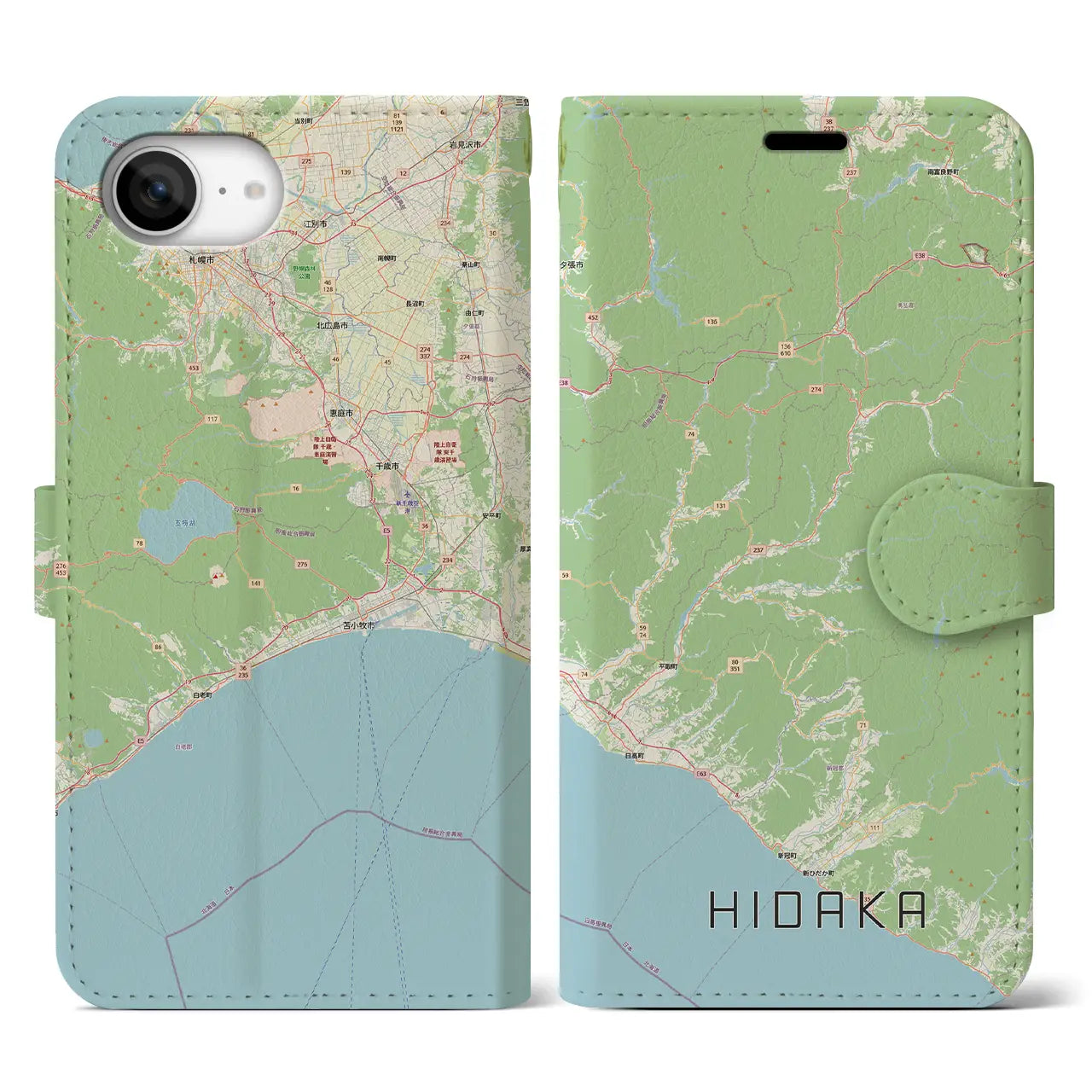 【日高(北海道)】地図柄iPhoneケース(手帳タイプ)
