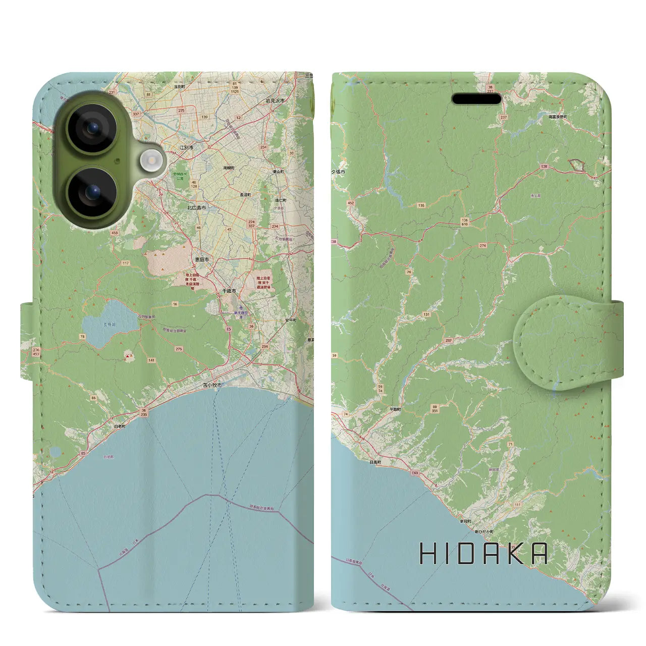 【日高(北海道)】地図柄iPhoneケース(手帳タイプ)