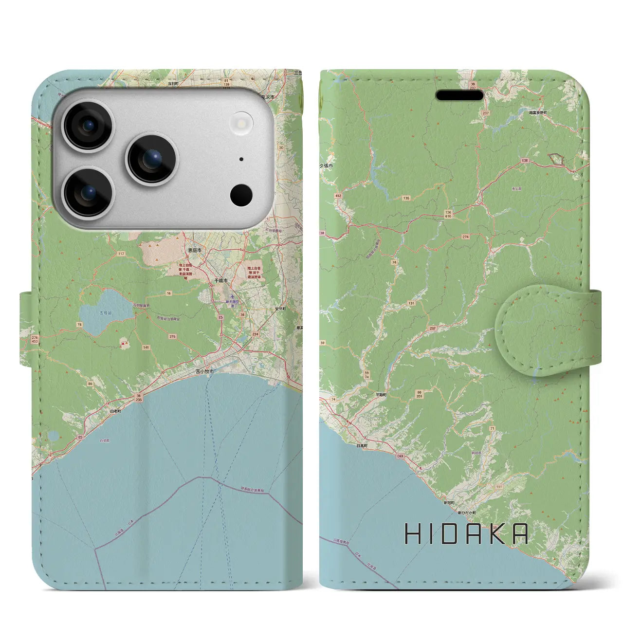 【日高(北海道)】地図柄iPhoneケース(手帳タイプ)