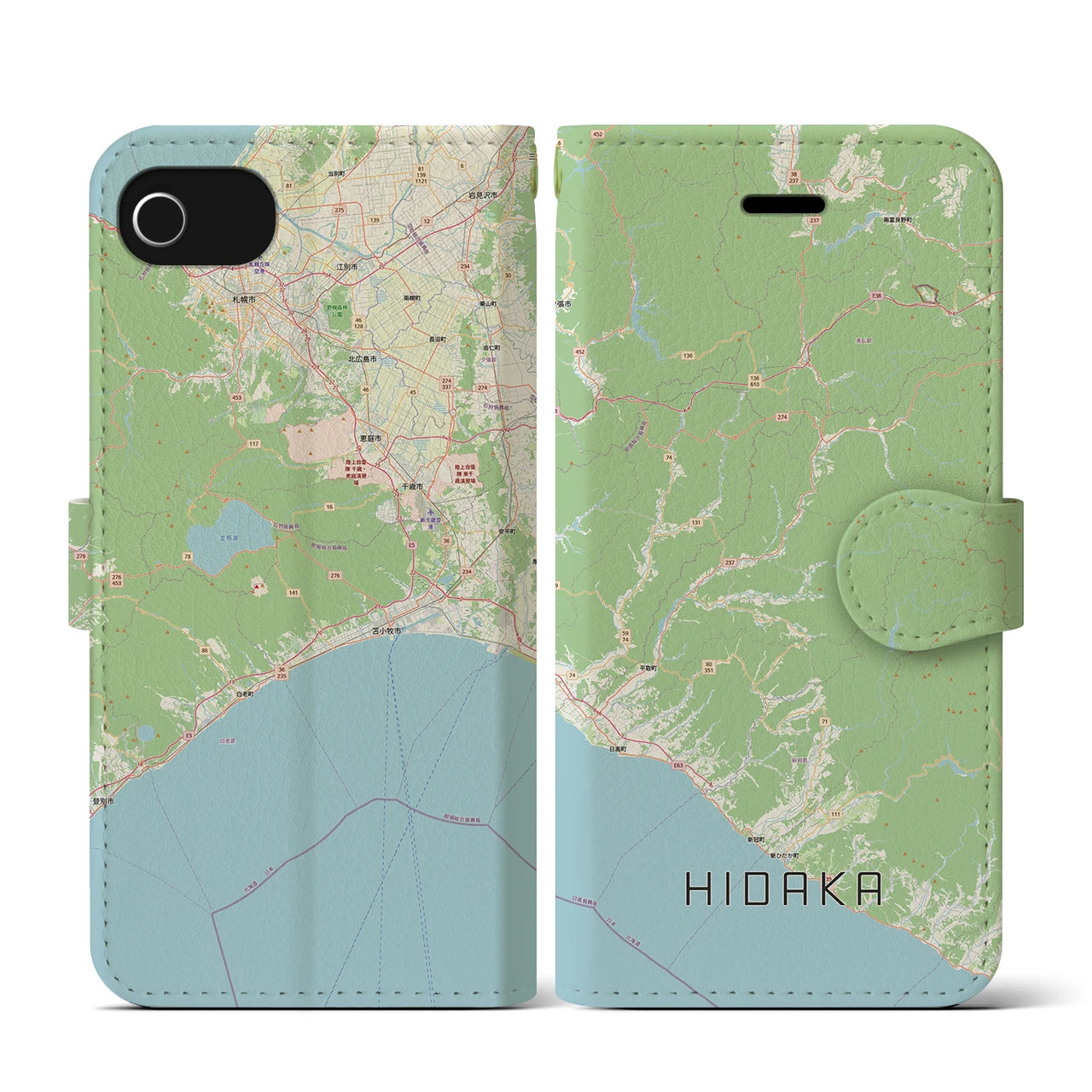 【日高(北海道)】地図柄iPhoneケース(手帳タイプ)ナチュラル・iPhone SE(第3 / 第2世代) / 8 / 7 / 6s / 6 用