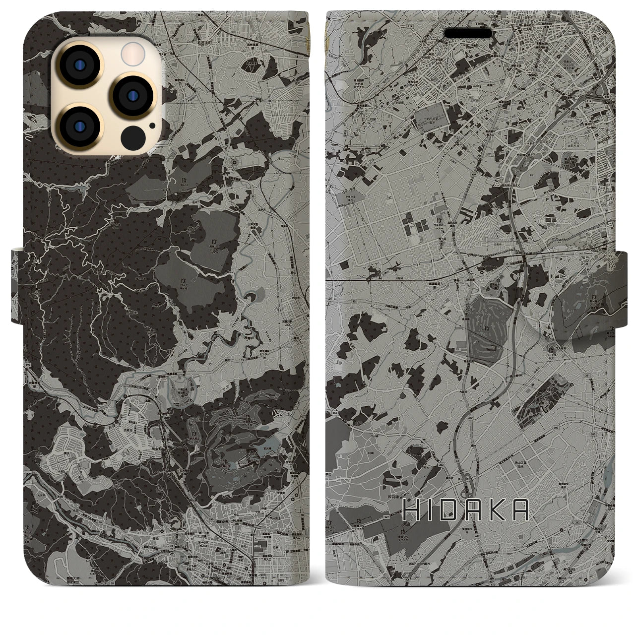 【日高(埼玉県)】地図柄iPhoneケース(手帳タイプ)