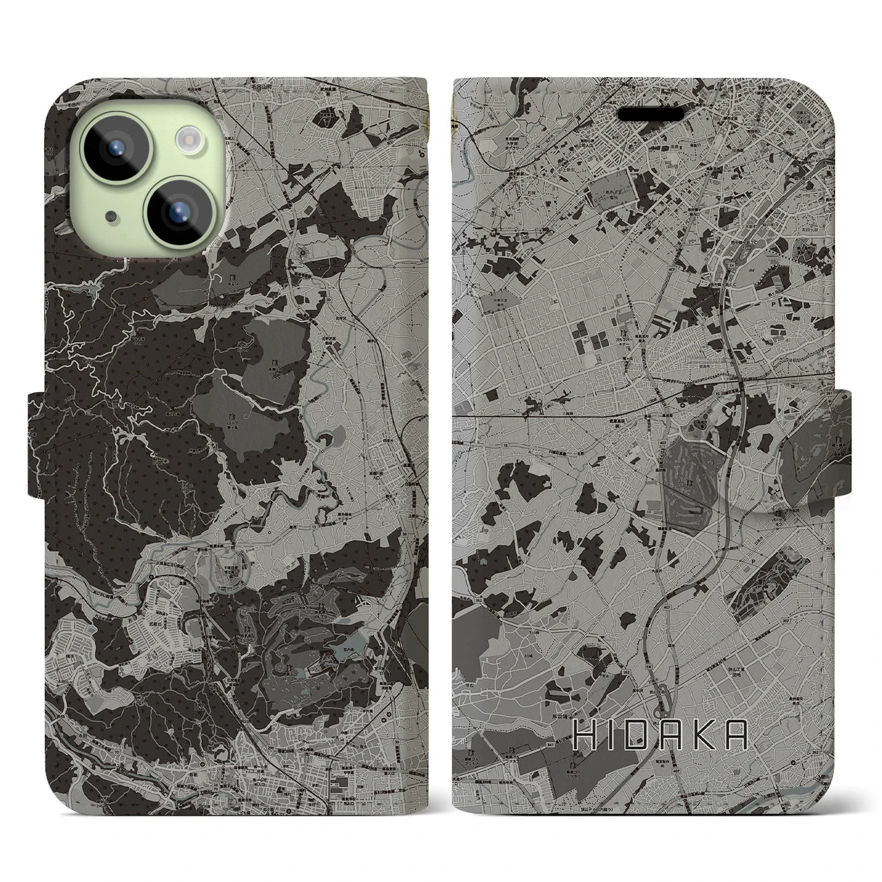 【日高(埼玉県)】地図柄iPhoneケース(手帳タイプ)