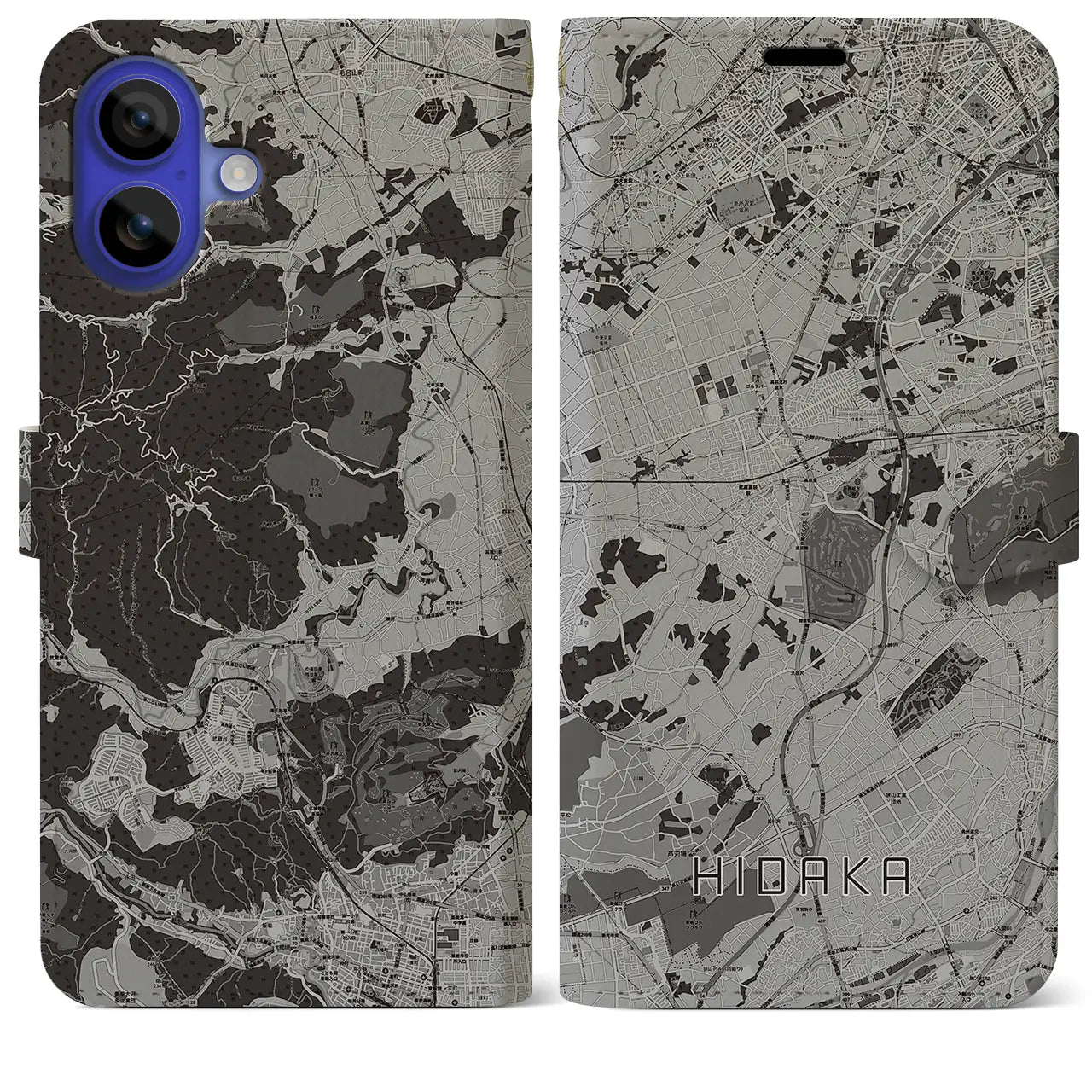 【日高(埼玉県)】地図柄iPhoneケース(手帳タイプ)モノトーン・iPhone 16 Pro Max 用