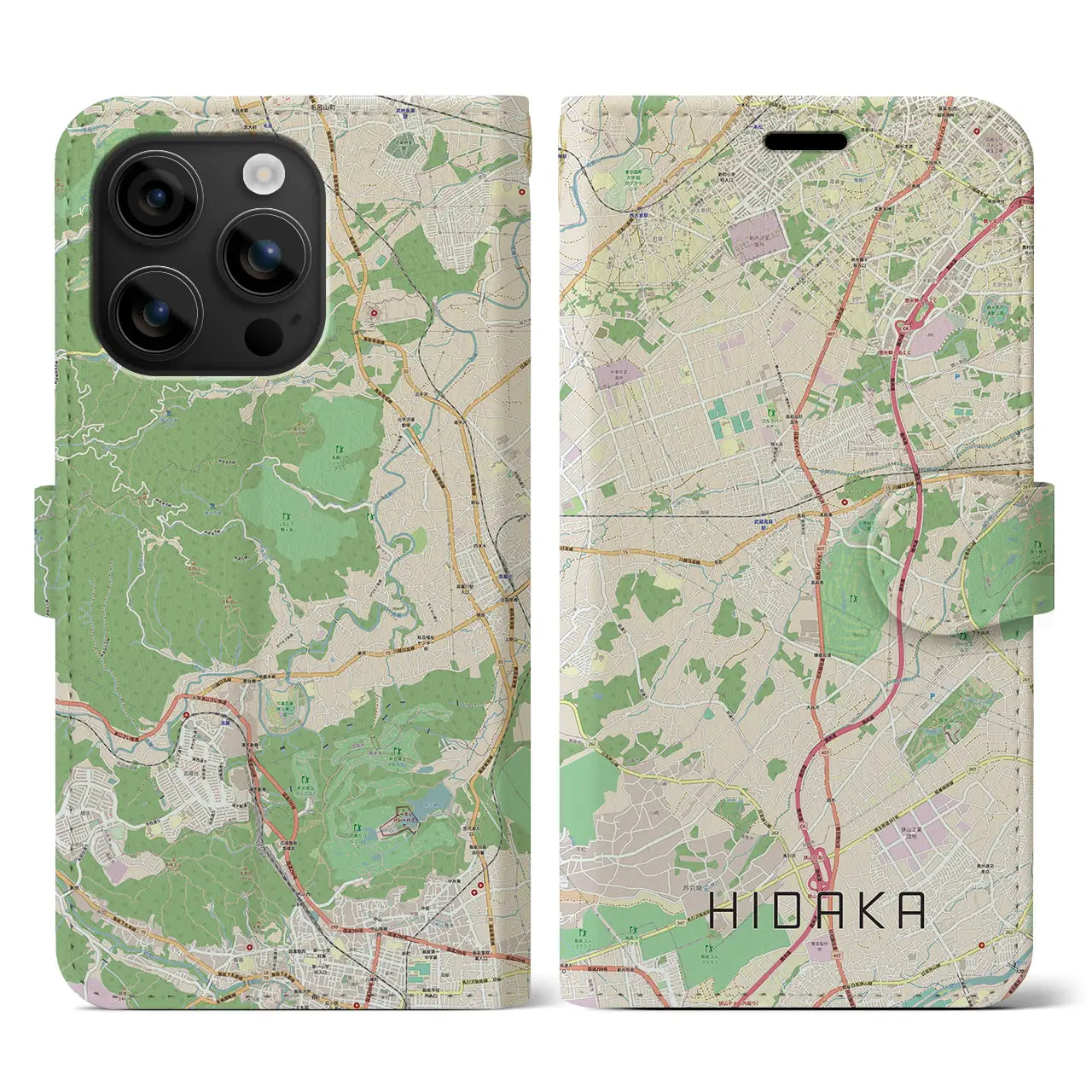 【日高(埼玉県)】地図柄iPhoneケース(手帳タイプ)ナチュラル・iPhone 16 用