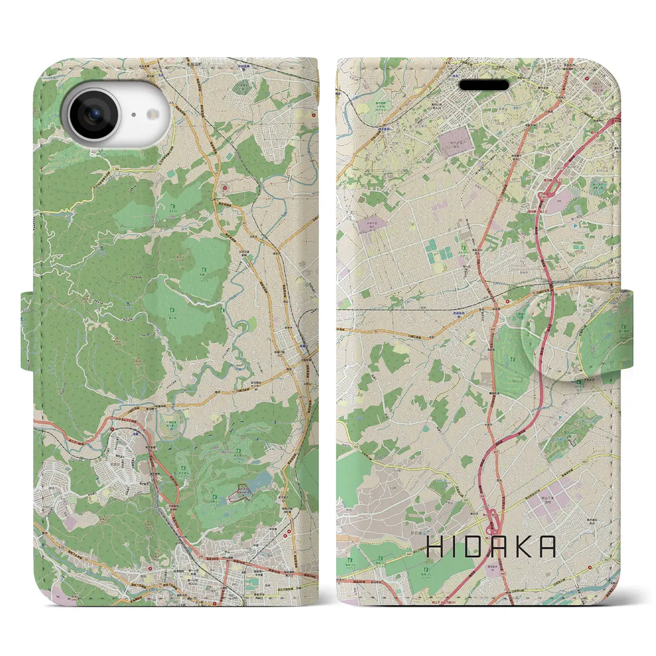 【日高(埼玉県)】地図柄iPhoneケース(手帳タイプ)