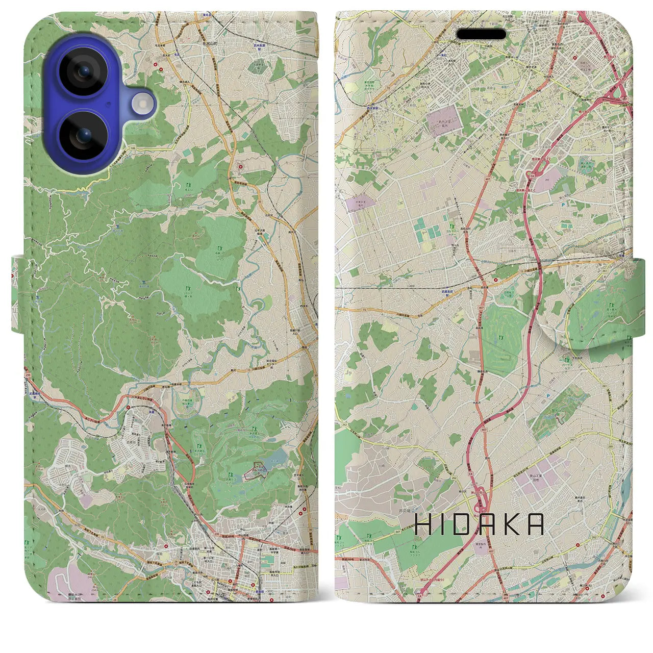 【日高(埼玉県)】地図柄iPhoneケース(手帳タイプ)ナチュラル・iPhone 16 Pro Max 用