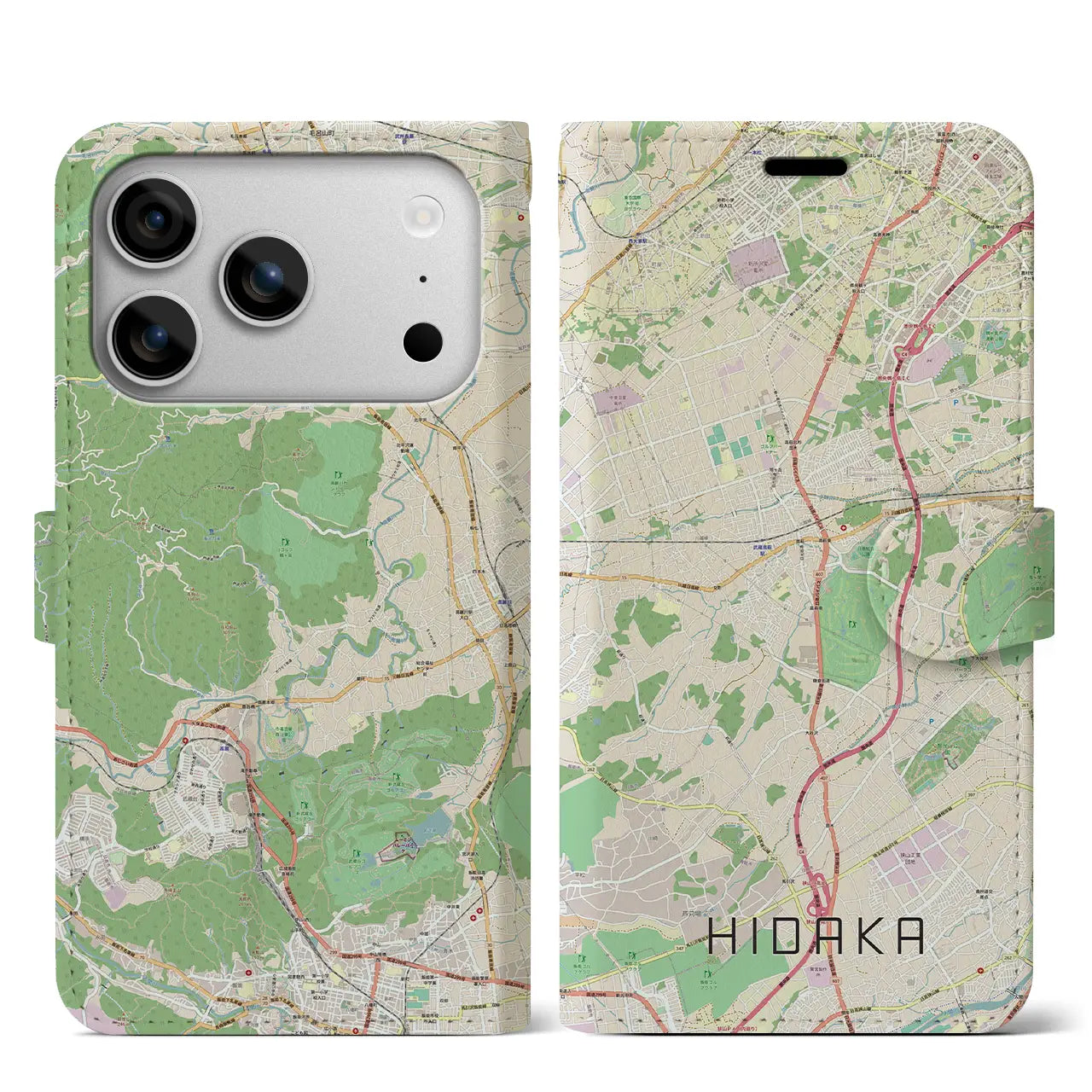 【日高(埼玉県)】地図柄iPhoneケース(手帳タイプ)