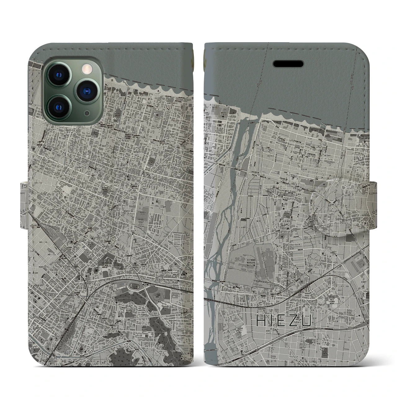 【日吉津(鳥取県)】地図柄iPhoneケース(手帳タイプ)モノトーン・iPhone 11 Pro 用