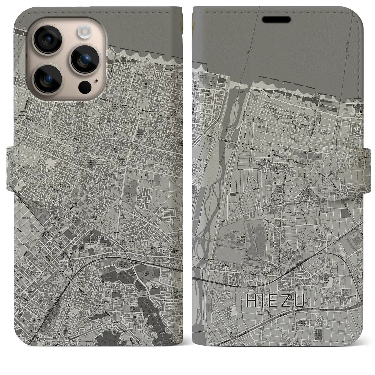 【日吉津(鳥取県)】地図柄iPhoneケース(手帳タイプ)モノトーン・iPhone 16 Plus 用